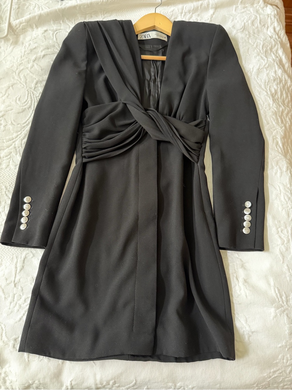 Zara Black Knot-Front Long Sleeve Dress